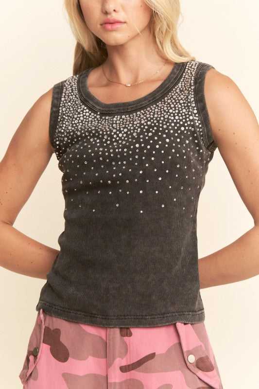 Sleeveless Ribbed Tank Top Embellishment
