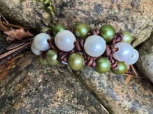 Load image into Gallery viewer, HC - Triple Trouble Green / White Pearl Bracelet
