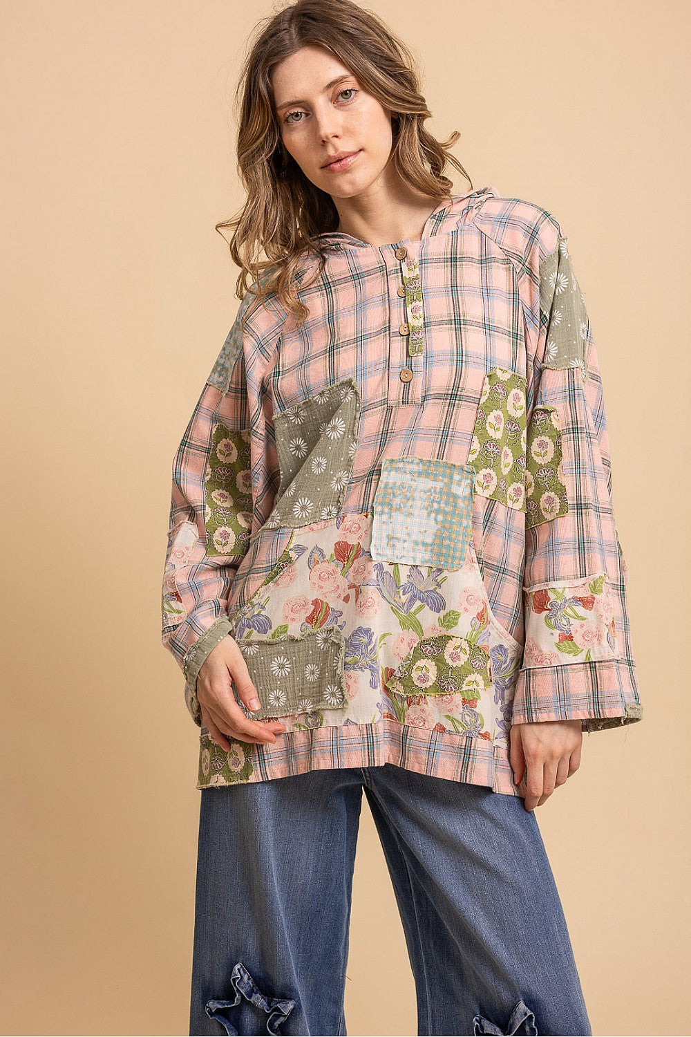 WORK WIDE SLEEVE BUTTON UP HOODIE PULL OVER