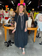 Load image into Gallery viewer, Karamel Collection - Linen Stripe Dress with Pockets - Black
