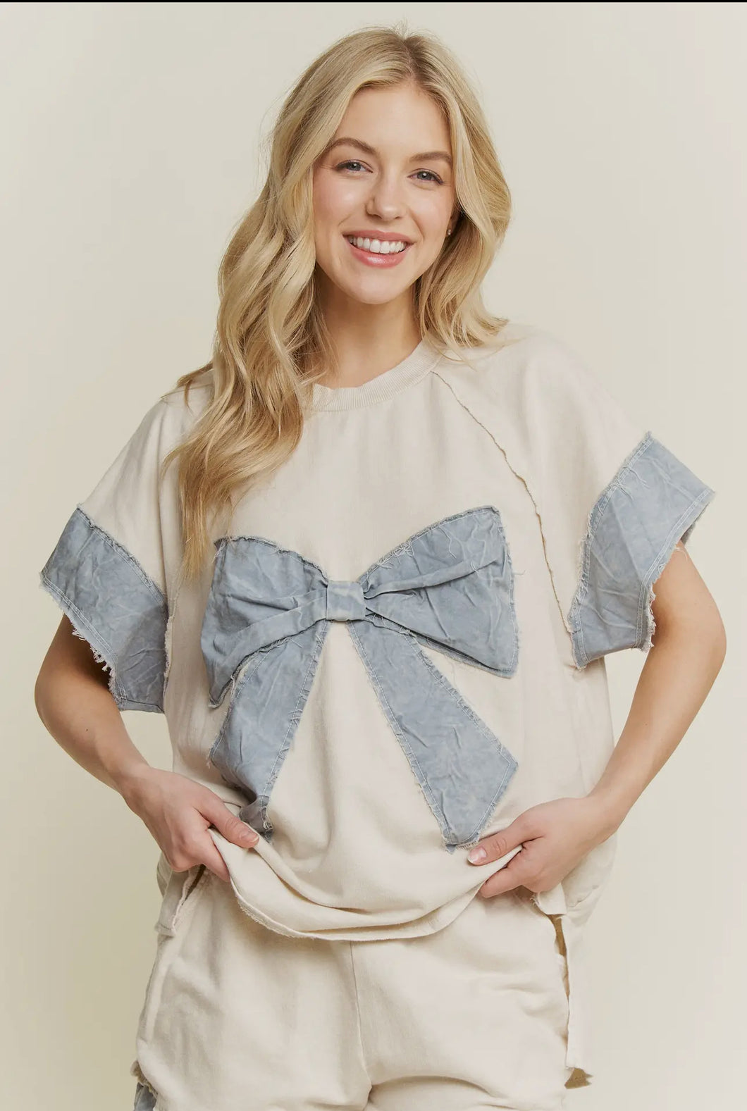 Mineral Washed Chambray Ribbon Bow Top