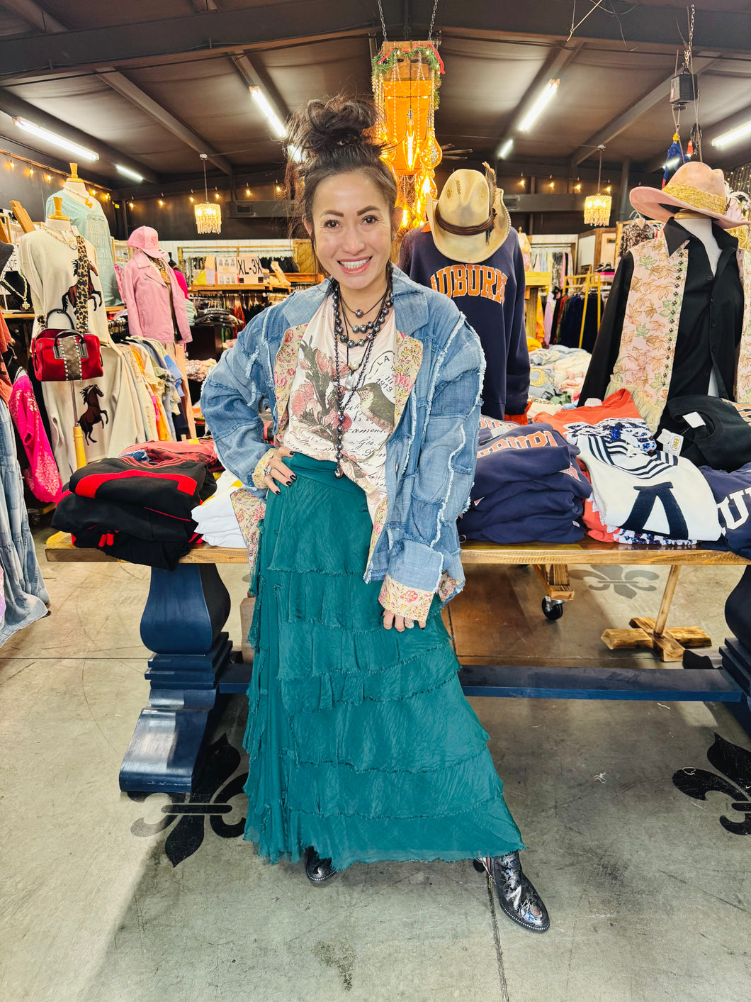 Karamel Collection - Emerald Green Silk Ruffle Skirt Fall Colors Skirt