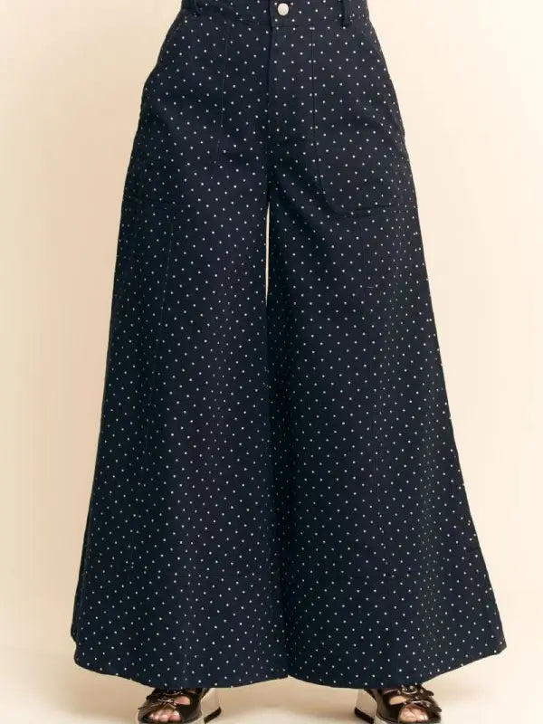 Davi & Dani - Navy Dot Washed Bottom Pants