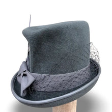 Load image into Gallery viewer, HC - Ashgrove - Petite Gray Victorian Style Furfelt Top Hat
