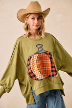 Load image into Gallery viewer, BiBi - Plaid Pumpkin Patchwork French Terry Sweatshirt
