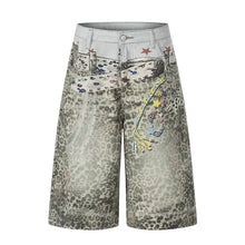 Load image into Gallery viewer, HCB - Leopard Print Wide Leg Denim Midi Shorts Chic
