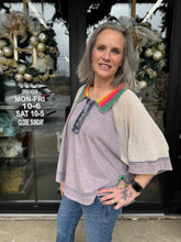 Load image into Gallery viewer, Oli &amp; Hali - Washed Crochet Collared Top - Blue
