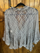 Load image into Gallery viewer, Origami - Sparkly All Lace Cardigan With Ties And Ruffles - Grey
