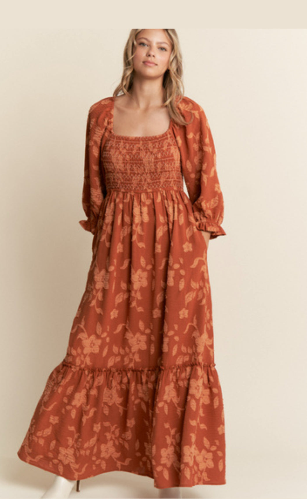 Floral Print Smocked Tiered Maxi Dress
