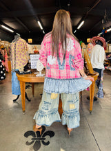 Load image into Gallery viewer, Bluevelvet - COLLARD NECK PATCHWORK LONG SLEEVE PLAID RUFFLE HEM TOP
