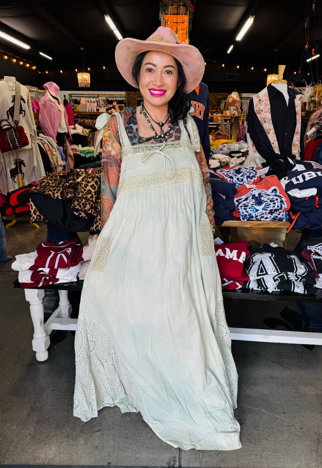 A Rare Bird - Turquoise Tea Stained Lace Dress