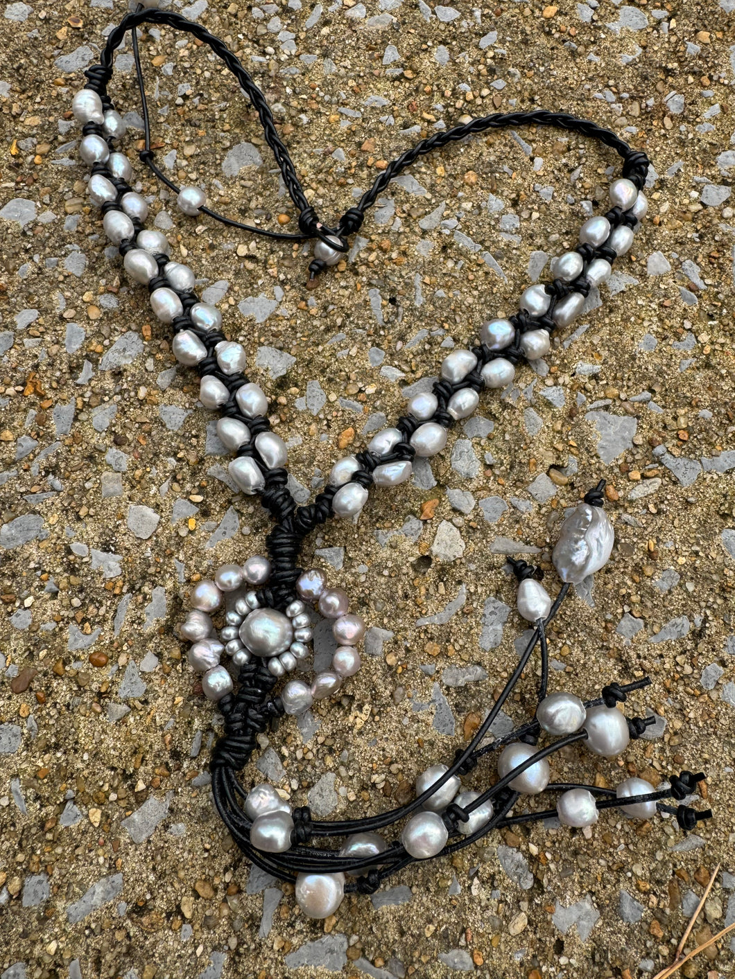 HC - Double Strands Sunflower Silver Pearls Necklace