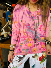 Load image into Gallery viewer, Bluevelvet - Flower Robin Print Tie Dye Long Sleeve Top - Pink
