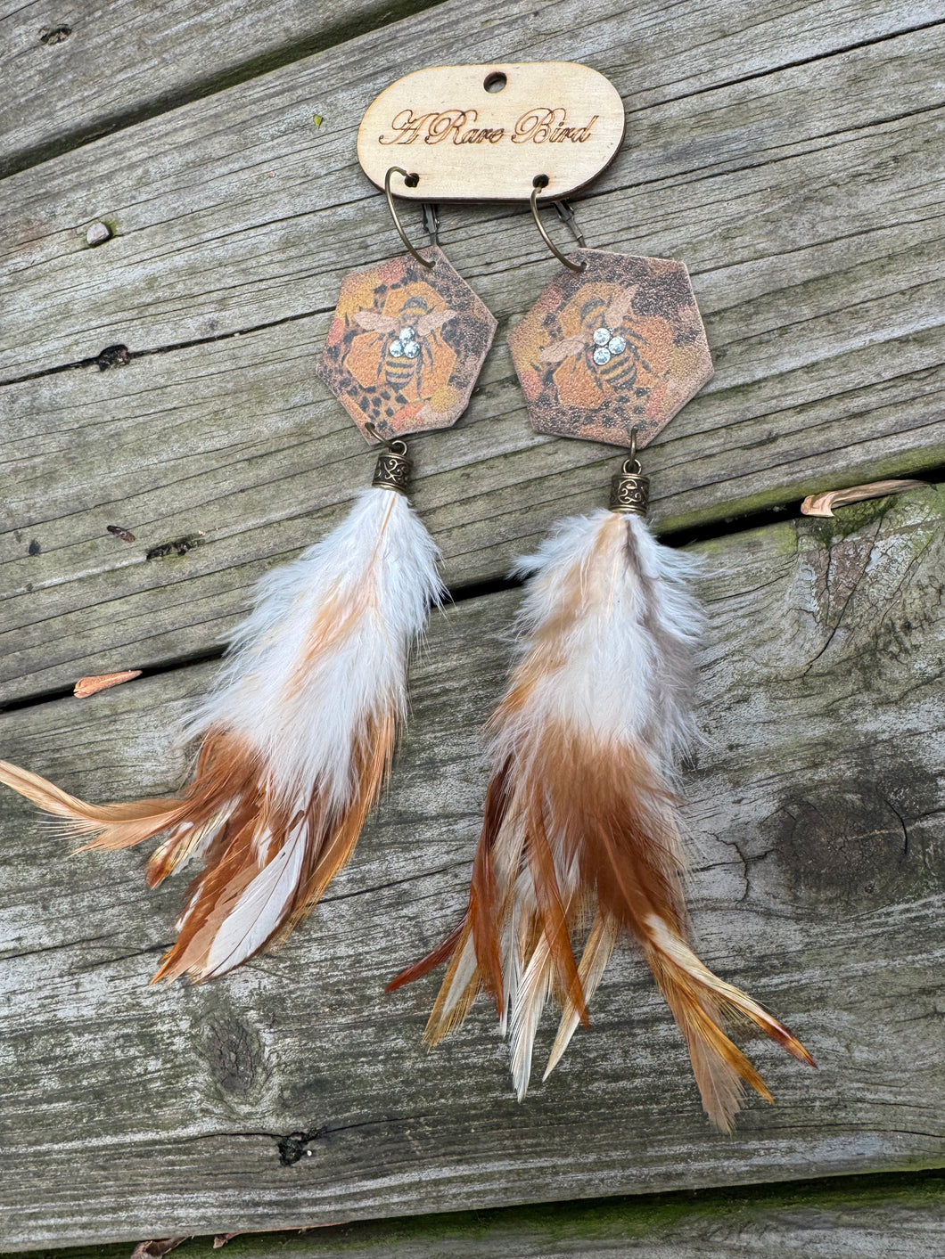 A Rare Bird- Bee Feather Earrings