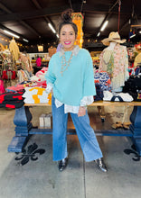 Load image into Gallery viewer, Pixi + Ivy - Mock Neck 3/4 Wide Sleeve Sweater Top - Aqua
