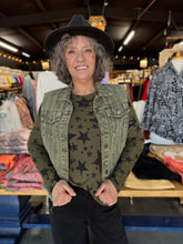 Load image into Gallery viewer, Origami -  All-Mesh Long Sleeve Top – Olive With Stars
