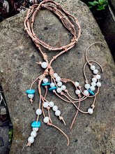 Load image into Gallery viewer, HC - Handmade Turquoise White Pearls Necklace 57"
