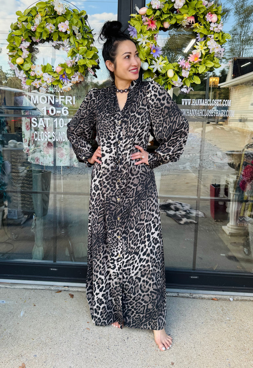 Leopard maxi dress - duster - Gray
