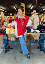 Load image into Gallery viewer, Pixi + Ivy -  Metallic Foil Short Sleeve Sweater or Vest Red
