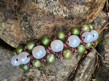 Load image into Gallery viewer, HC - Triple Trouble Green / White Pearl Bracelet
