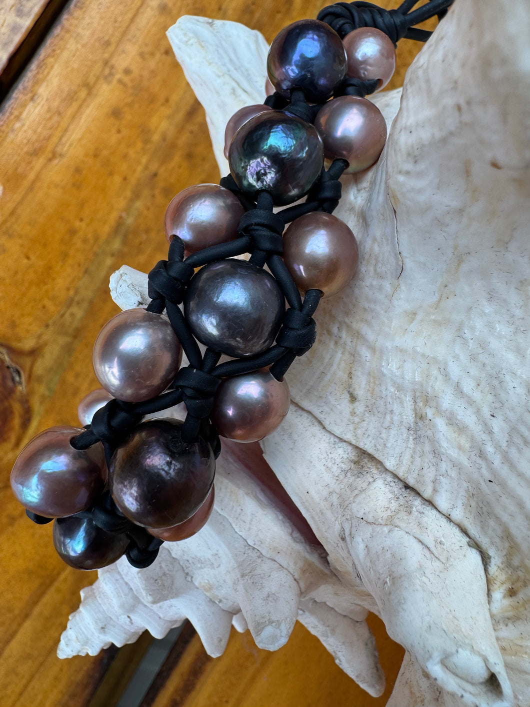 HC Handcrafted  Pink & Black Pearl Bracelet -3 Strands