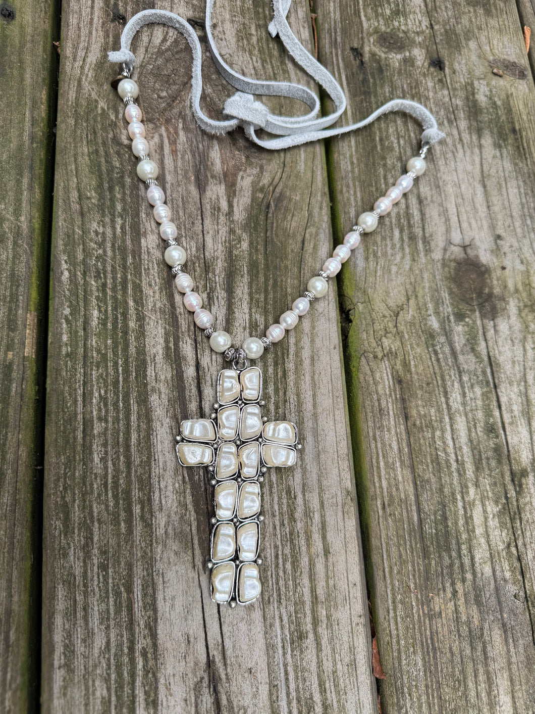A Rare Bird- Cross Pearl Long Necklace