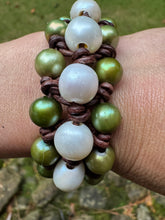 Load image into Gallery viewer, HC - Triple Trouble Green / White Pearl Bracelet
