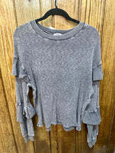 Load image into Gallery viewer, J. Her - Mineral wash Ruffle Balloon Sleeve Melangie Sweater
