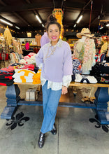 Load image into Gallery viewer, Pixi + Ivy - Crew Neck 3/4 Sleeve Reverse Seam Sweater - Lilac
