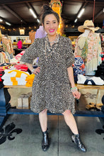 Load image into Gallery viewer, Pixi + Ivy - Shelly Tiered Ruffle Neck Long Sleeve Dress - Tan Leopard
