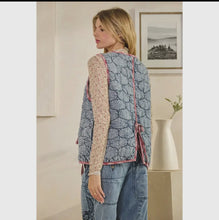 Load image into Gallery viewer, Oli &amp; Hali -Blue Washed Tie Front Quilted Detail Vest

