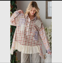 Load image into Gallery viewer, Oli &amp; Hali -Washed Ruffle Lace Hem Button Up Plaid Shirt
