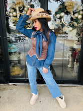 Load image into Gallery viewer, Blue B - Faux Suede Lace Trim Top - Dark Brown
