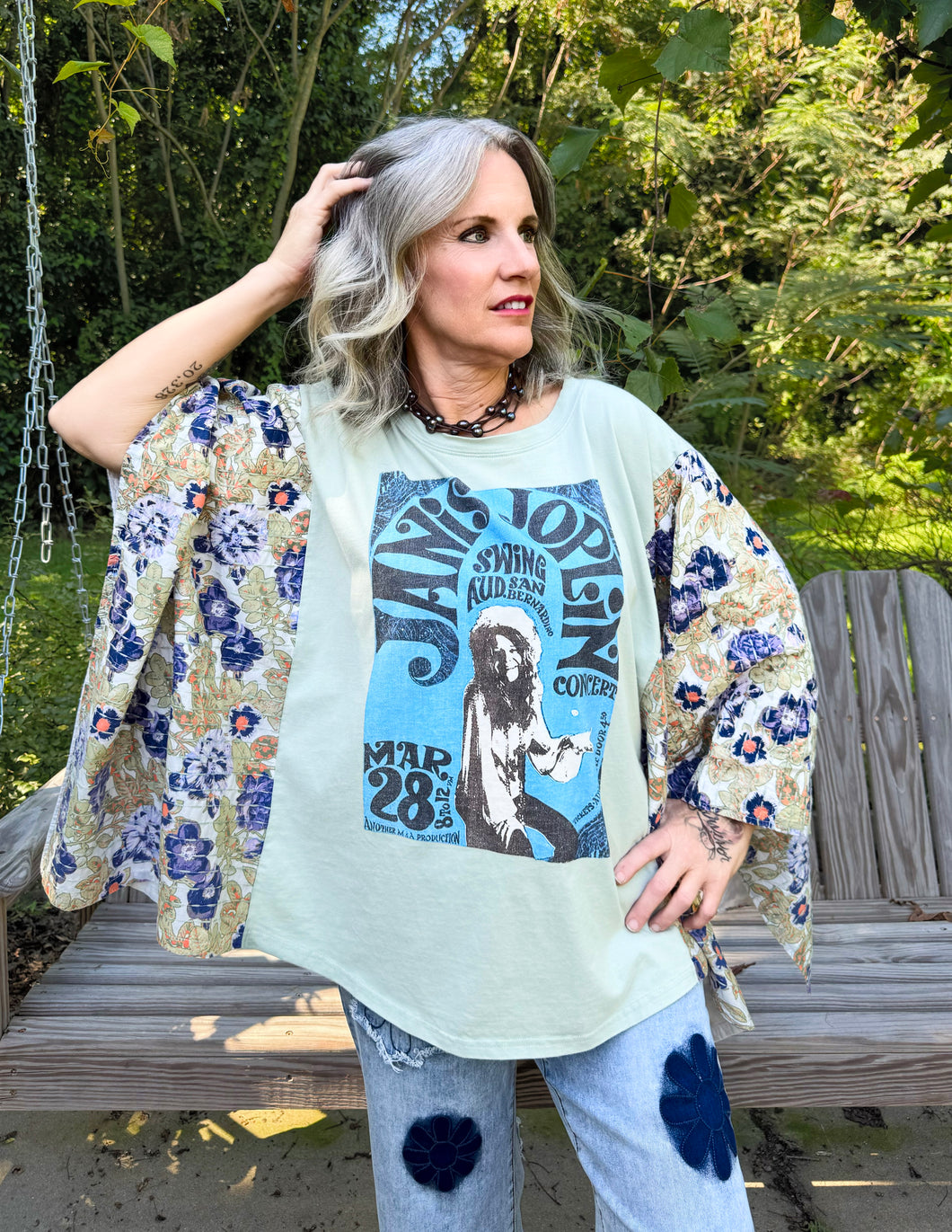 Janis Joplin Print Poncho Sleeve Top