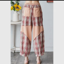 Load image into Gallery viewer, Oli &amp; Hali - Taupe Washed Plaid Mixed Terry Quilting Detail Pants
