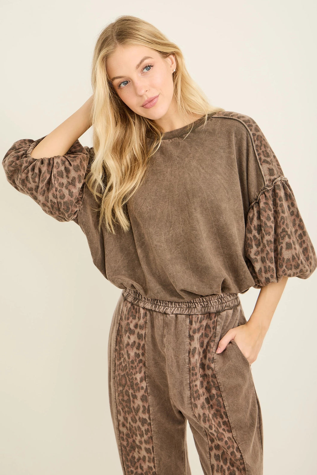 J. Her - Mineral Washed Eyelet Puff Sleeved Blouse