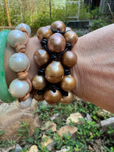 Load image into Gallery viewer, Three strand natural gold baroque fresh water pearl bracelet
