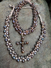 Load image into Gallery viewer, Three strand with cross natural chocolate fresh water pearl necklace
