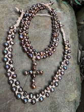 Load image into Gallery viewer, Three strand with cross natural chocolate fresh water pearl necklace
