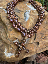 Load image into Gallery viewer, Three strand with cross natural chocolate fresh water pearl necklace
