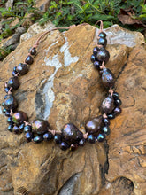 Load image into Gallery viewer, Two tone strand natural black and chocolate baroque fresh water pearl necklace
