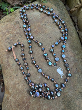 Load image into Gallery viewer, 8 ways to wear 70” long black natural fresh water pearl necklace
