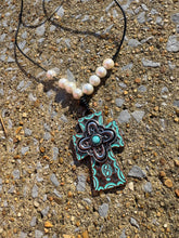 Load image into Gallery viewer, HC - White Pearls Cross  Necklace
