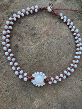 Load image into Gallery viewer, HC - Double Strands White Pearls Sunflower Chocker 14"-18"
