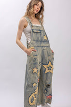 Load image into Gallery viewer, Bluevelvet-Star and Peace Patchwork Denim Bib Overalls
