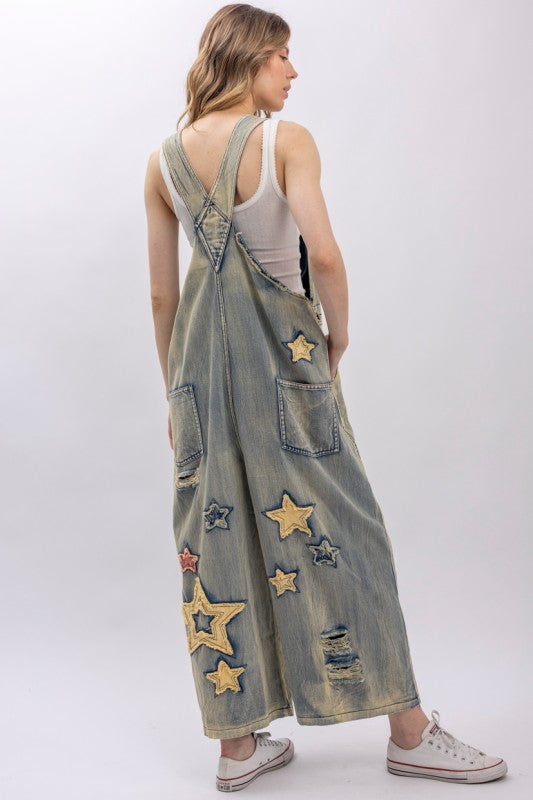 Bluevelvet-Star and Peace Patchwork Denim Bib Overalls – Shop Hannah Closet