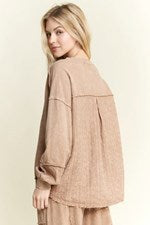 J. Her -MineralWash Eyelet back Vneck fall blouse