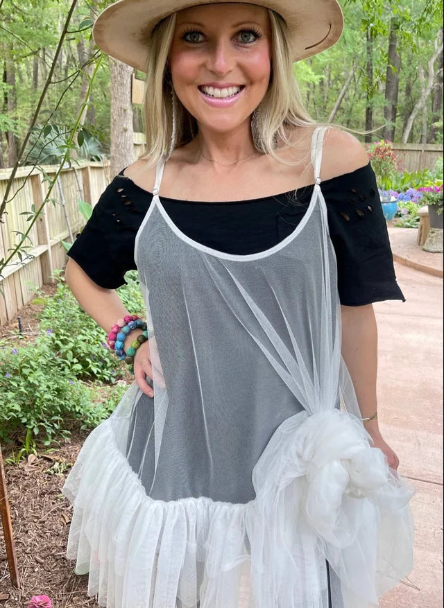 A Rare Bird - TULLE WHITE SLIP DRESS