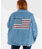 Load image into Gallery viewer, American Flag Distressed Denim Trucker Jacket
