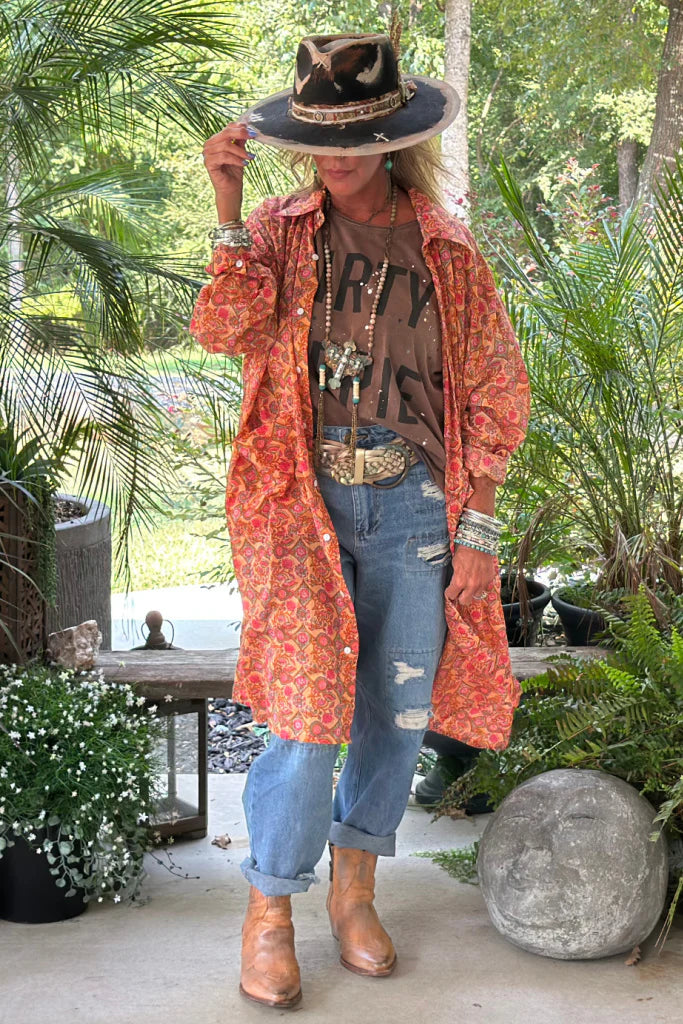 Jaded Gypsy - Meadow Strolls Duster - Peach Floral